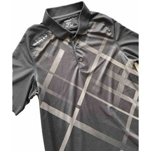 Oakley Hydrolix Golf Shirt Mens M Gray Black Short Sleeve Regular Fit Spellout